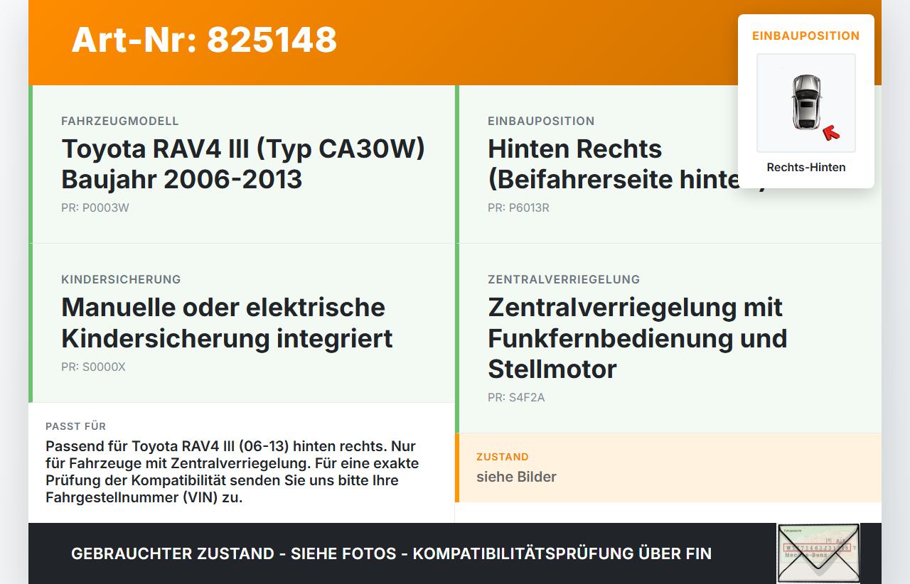 Toyota RAV4 III CA30W 06-13 Türschloss m. ZV Stellmotor Rechts Hinten Toyota RAV4 III CA30W 06-13 19.04.2006... Vorschau 3