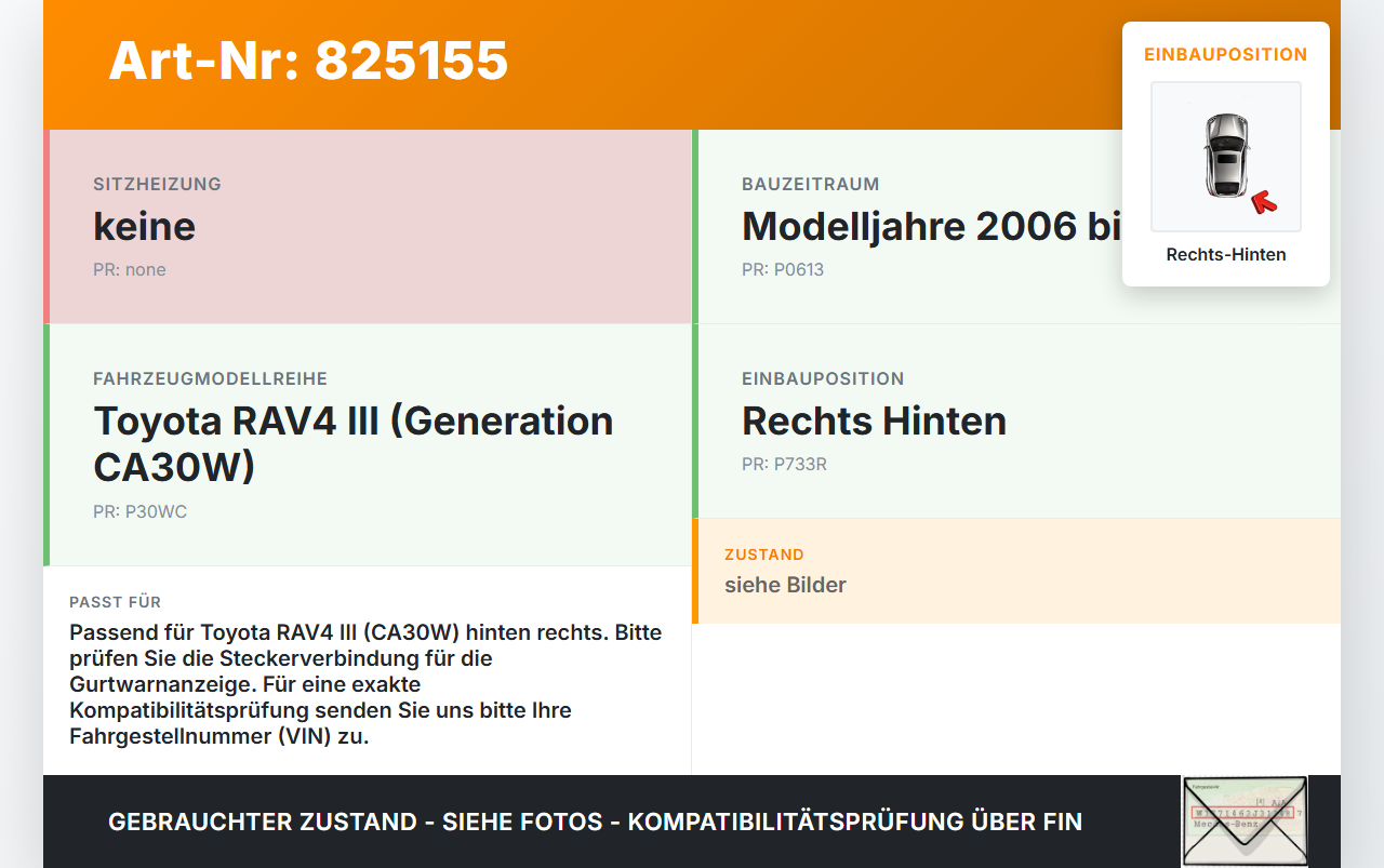 Toyota RAV4 III CA30W 06-13 Gurtschloss Rechts Hinten Toyota RAV4 III CA30W 06-13 19.04.2006 gebraucht Vorschau 3
