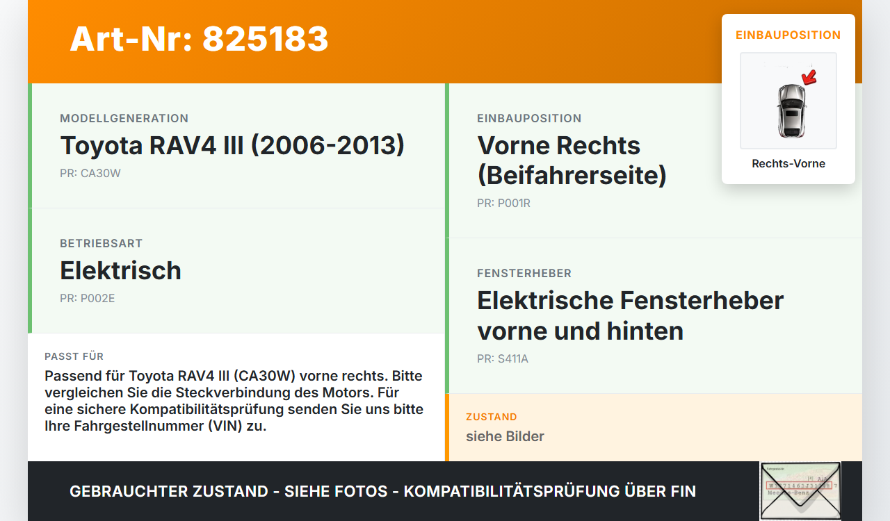 Toyota RAV4 III CA30W 06-13 Fensterhebermotor mit Fensterheber Rechts Vorne Toyota RAV4 III CA30W 06-13 19.04.2006... Vorschau 3