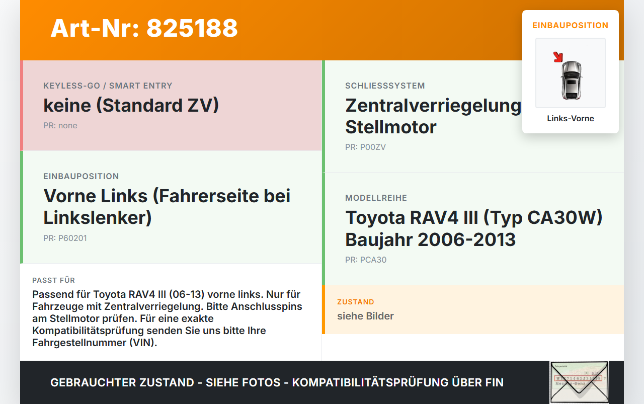 Toyota RAV4 III CA30W 06-13 Türschloss mit ZV Stellmotor Links Vorne Toyota RAV4 III CA30W 06-13 19.04.2006 6020110... Vorschau 3