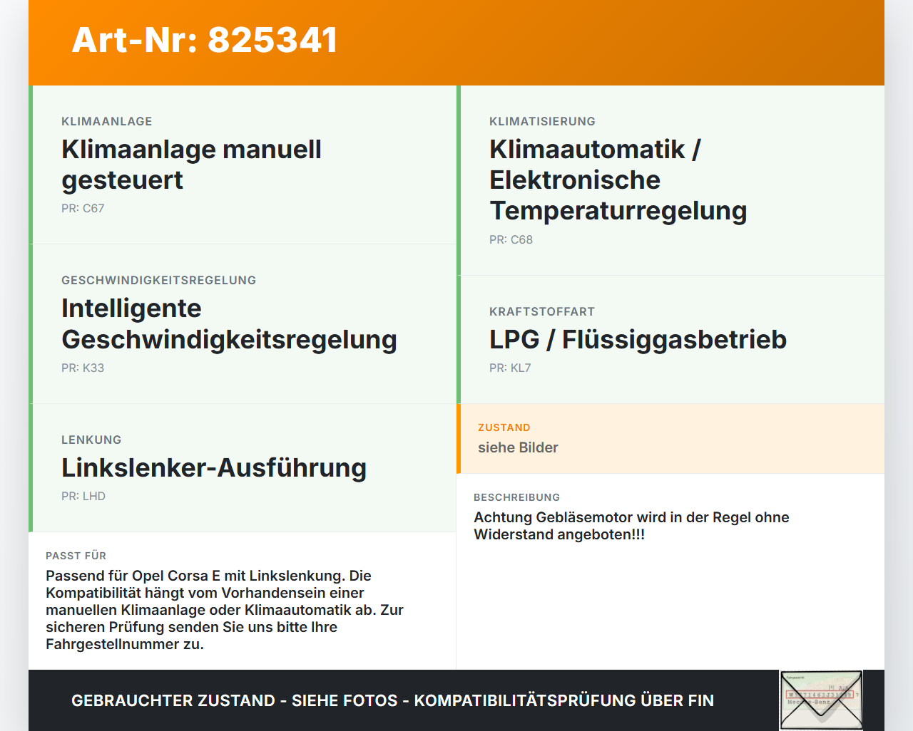 Opel Corsa E 14-19 Gebläsemotor Lüftermotor Heizungsgebläse Opel Corsa E 14-19 27.01.2016 B837-B838 gebraucht Vorschau 3