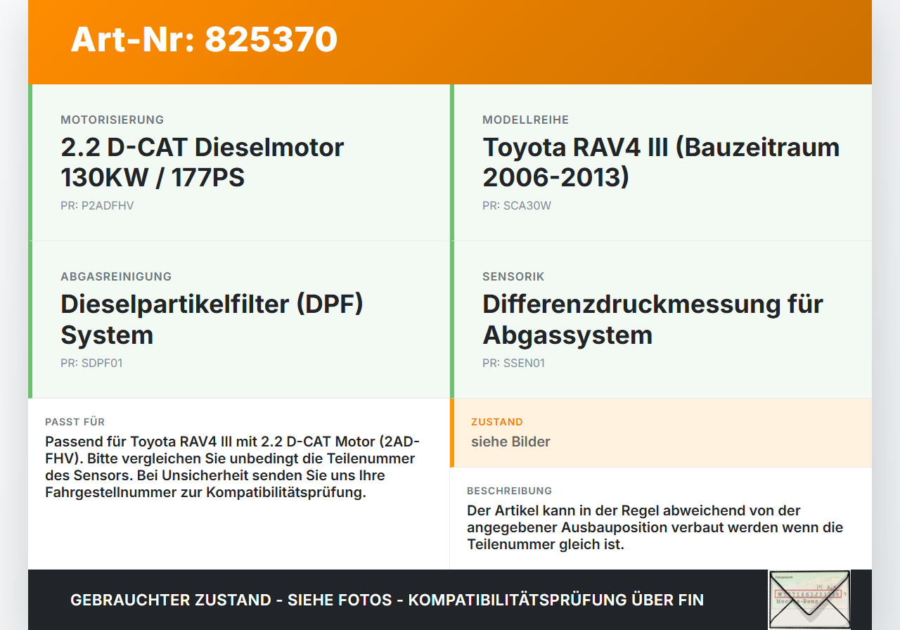 Toyota RAV4 III CA30W 06-13 2.2 130KW 2ADFHV Differenzdrucksensor Toyota RAV4 III CA30W 06-13 19.04.2006 gebraucht Vorschau 3