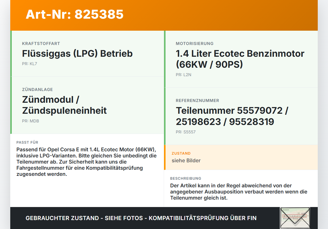 Opel Corsa E 14-19 ecotec 1,4 66KW Zündspule Opel Corsa E 14-19 27.01.2016 95528319 gebraucht Vorschau 3