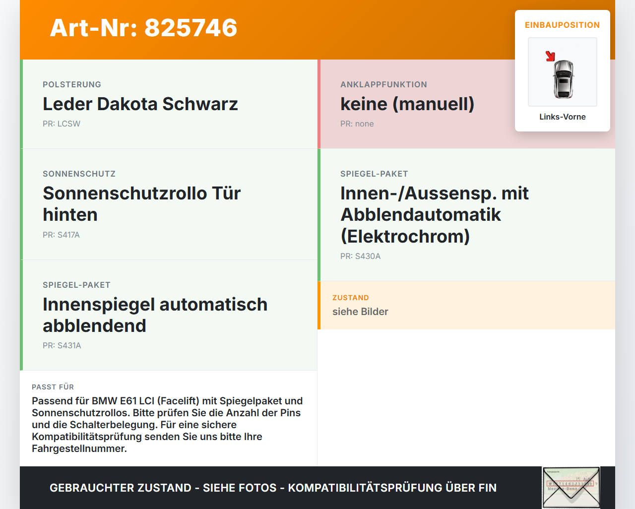 BMW E61 LCI 530d 07-10 Kombi Fensterheberschalter Schalter Links Vorne BMW E61 LCI 530d 07-10 24.06.2009 9122111... Vorschau 3