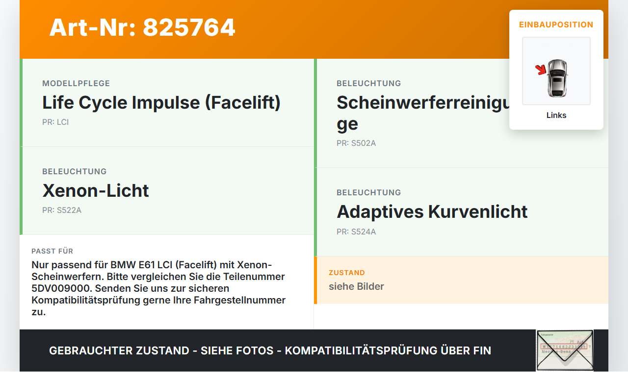 BMW E61 LCI 530d 07-10 Xenon Vorschaltgerät Links BMW E61 LCI 530d 07-10 24.06.2009 5DV009000-00 gebraucht Vorschau 3