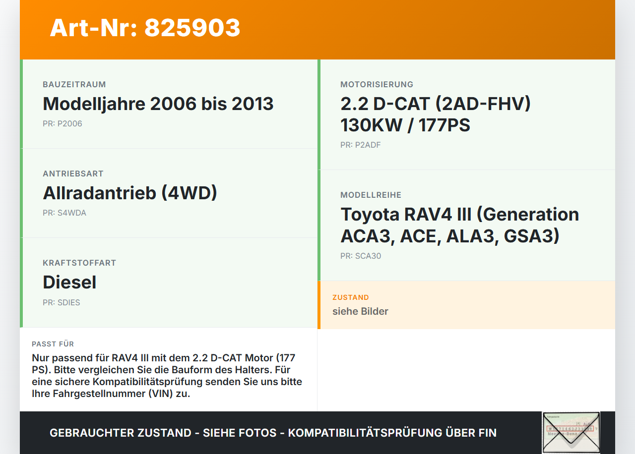 Toyota RAV4 III CA30W 06-13 2.2 130KW Motorhalter Motorlager Toyota RAV4 III CA30W 06-13 19.04.2006 gebraucht Vorschau 3