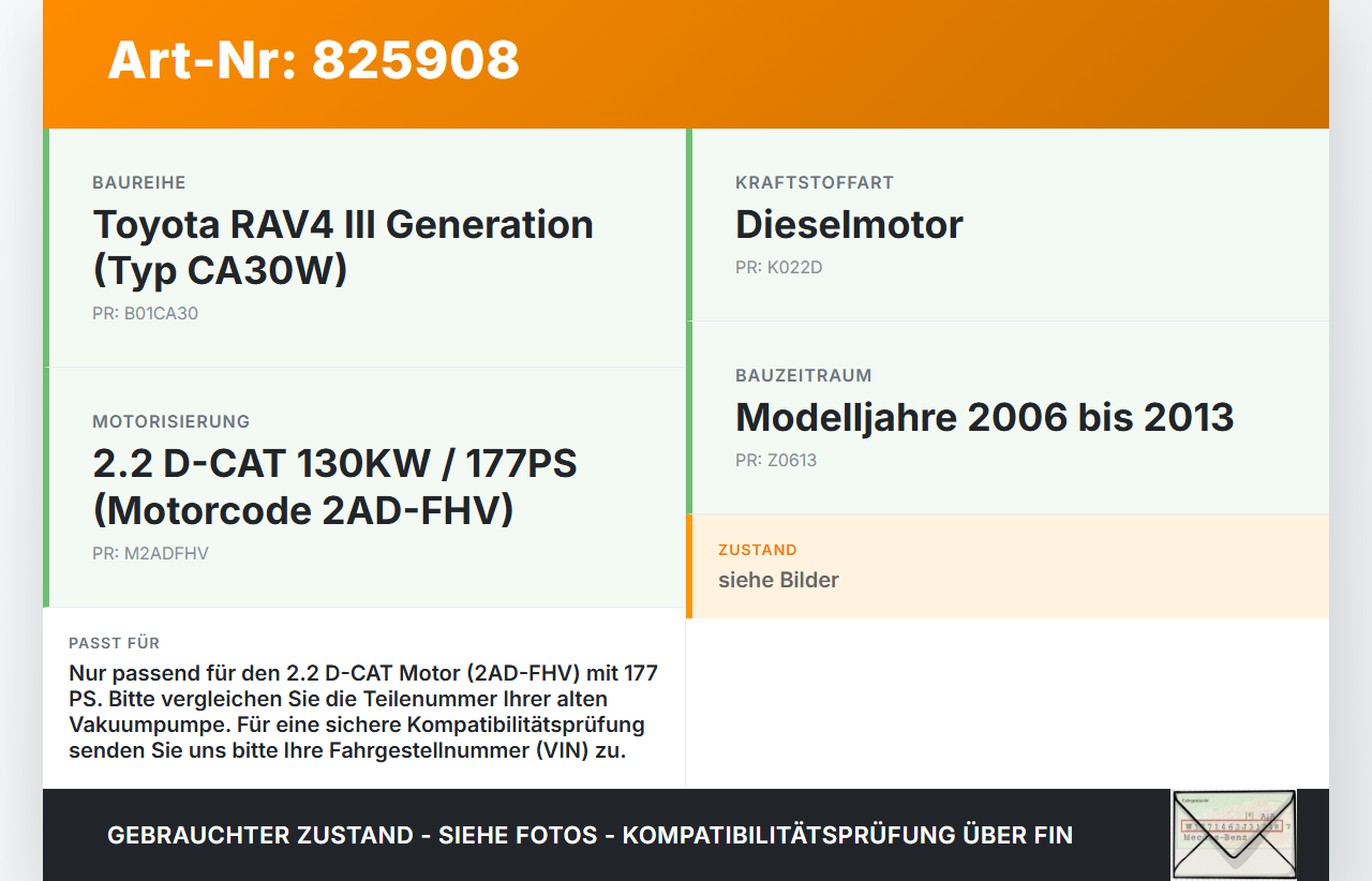 Toyota RAV4 III CA30W 06-13 2.2 130KW 2ADFHV Unterdruckpumpe Vakuumpumpe Toyota RAV4 III CA30W 06-13 19.04.2006... Vorschau 3