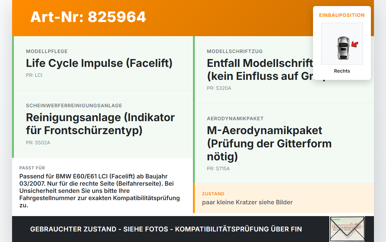 BMW E61 LCI 530d 07-10 Frontgrill Kühlergrill Rechts BMW E61 LCI 530d 07-10 24.06.2009 gebraucht Vorschau 3