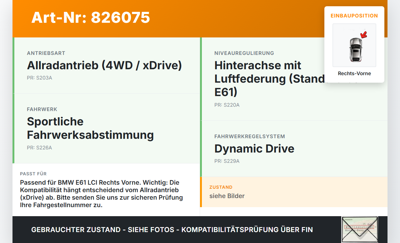 BMW E61 LCI 530d 07-10 Kombi Querlenker Rechts Vorne BMW E61 LCI 530d 07-10 24.06.2009 gebraucht Vorschau 3