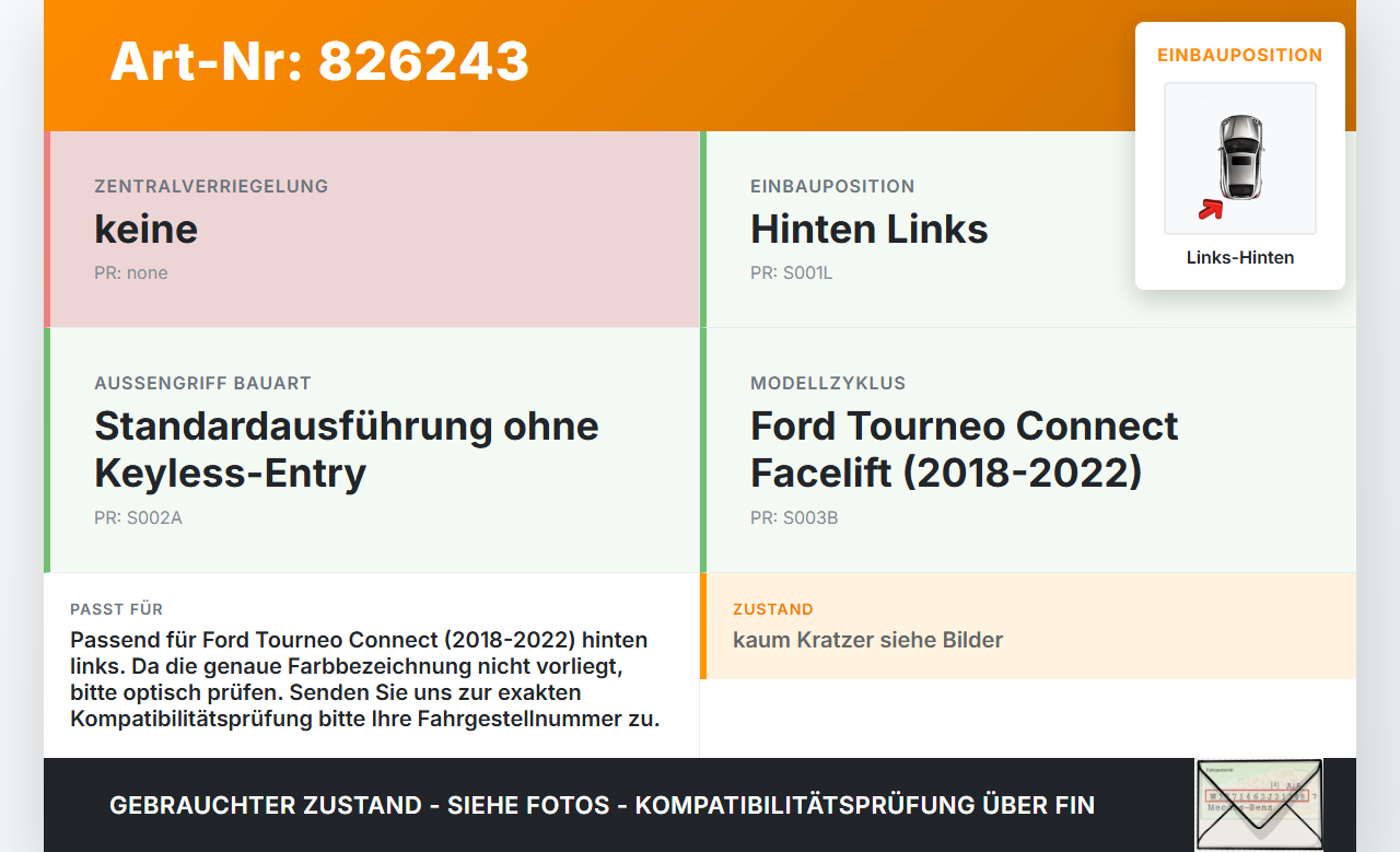 Ford Tourneo Connect 18-22 Türgriff Griff Aussen Links Hinten Ford Tourneo Connect 18-22 26.09.2019 gebraucht Vorschau 3
