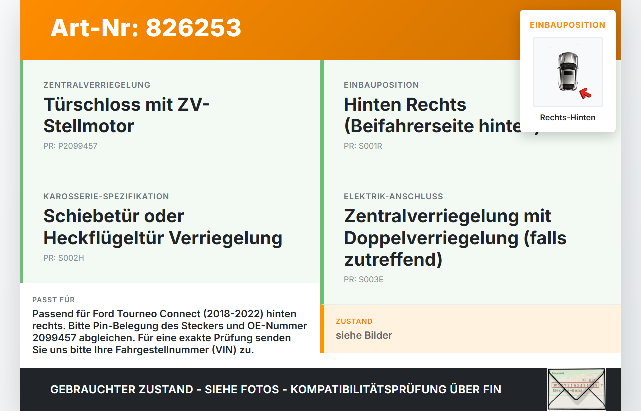 Ford Tourneo Connect 18-22 Türschloss m. ZV Stellmotor Rechts Hinten Ford Tourneo Connect 18-22 26.09.2019... Vorschau 3