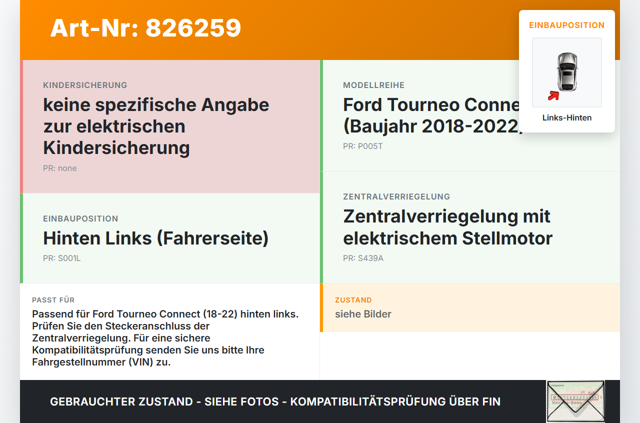 Ford Tourneo Connect 18-22 Türschloss m. ZV Stellmotor Links Hinten Ford Tourneo Connect 18-22 26.09.2019... Vorschau 3