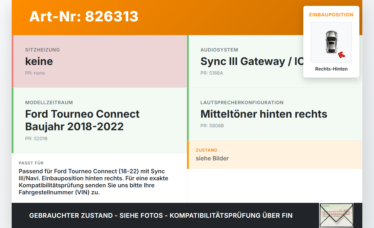 Ford Tourneo Connect 18-22 Lautsprecher Mitteltöner Rechts Hinten Ford Tourneo Connect 18-22 26.09.2019... Vorschau 3