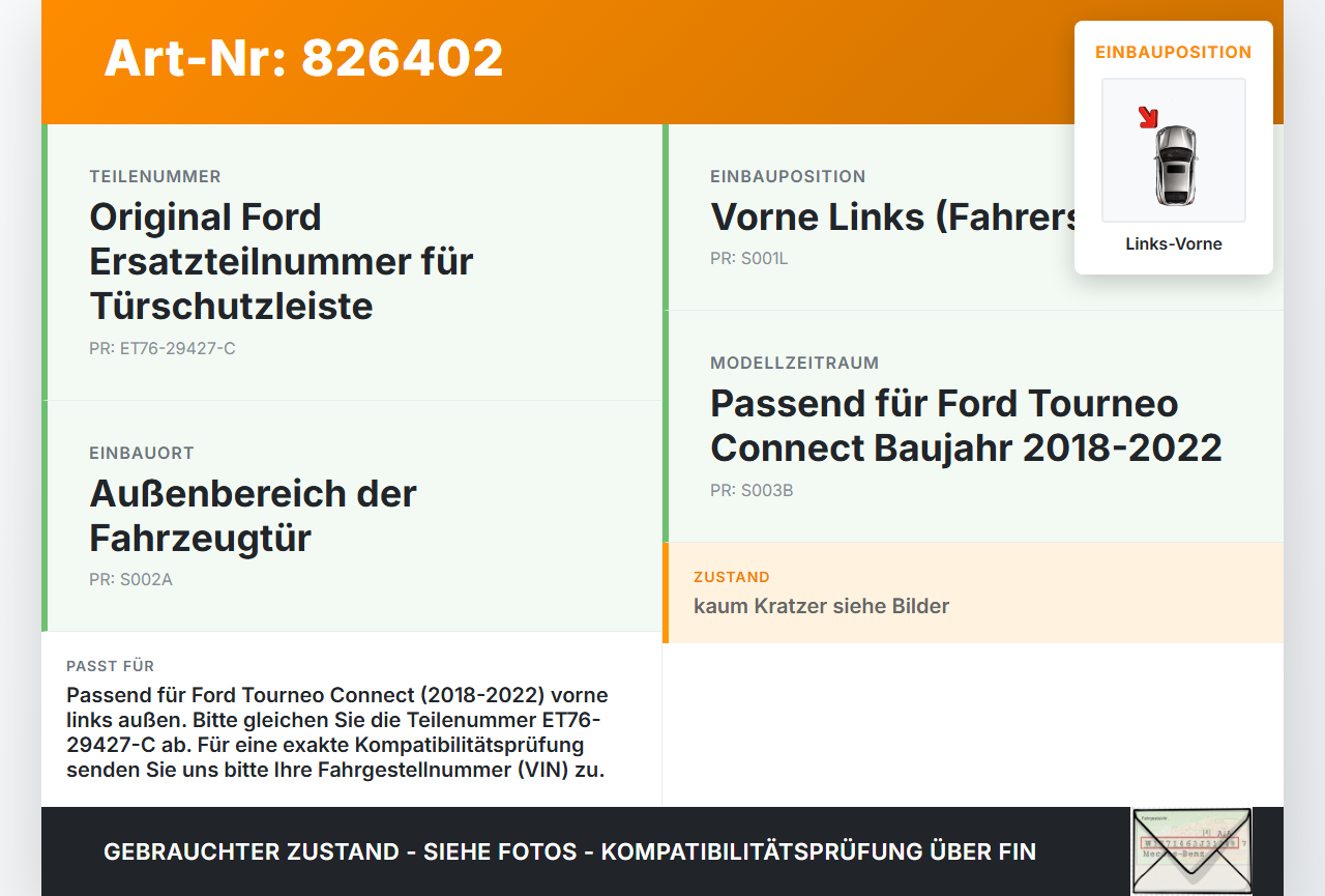 Ford Tourneo Connect 18-22 Türleiste Links Vorne Aussen Ford Tourneo Connect 18-22 26.09.2019 ET76-29427-C gebraucht Vorschau 3