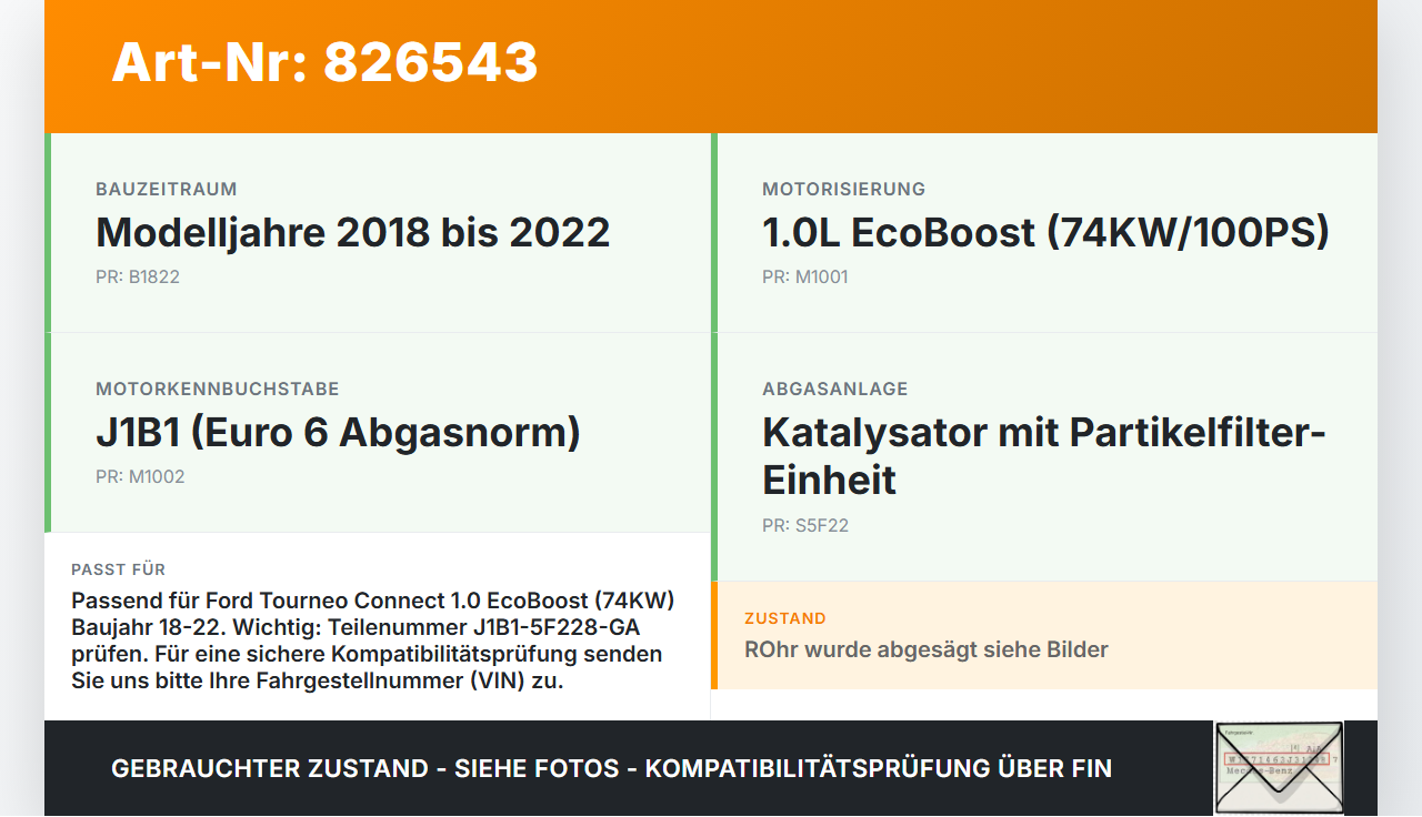 Ford Tourneo Connect 18-22 EcoBoost 1,0 74KW Katalysator Kat Ford Tourneo Connect 18-22 26.09.2019 J1B1-5F228-GA... Vorschau 3