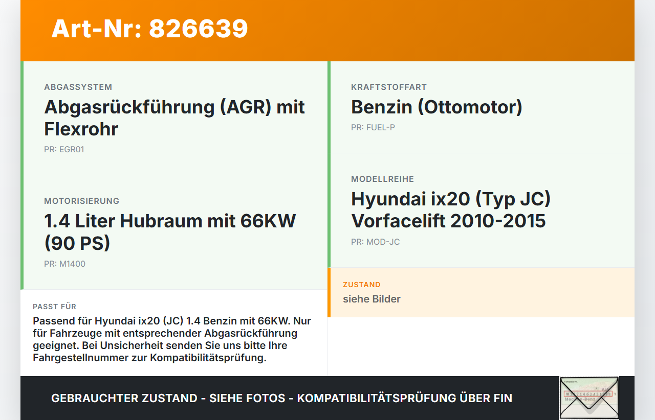 Hyundai IX20 JC 10-15 1,4 66KW Abgasleitung AGR Rohr Leitung Flexrohr Hyundai IX20 JC 10-15 27.06.2013 gebraucht Vorschau 3