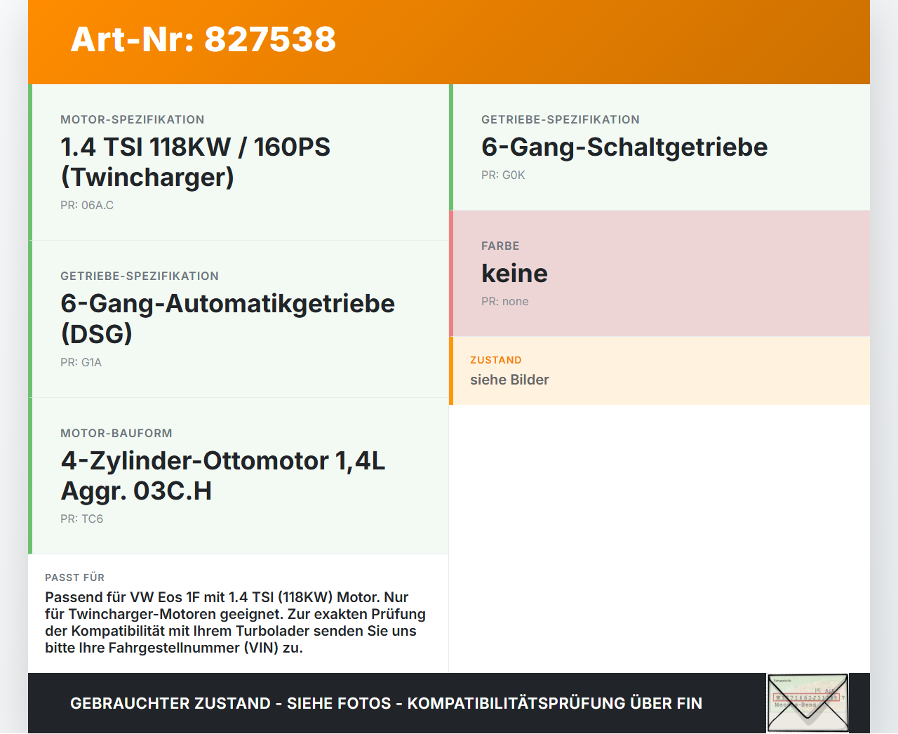 VW EOS 1F 06-09 TSI 1,4 118KW CAVD Druckdose für Turbolader Turbo Abgasturbolader VW EOS 1F 06-09 13.07.2009 gebraucht Vorschau 3