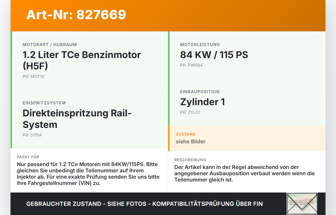 Dacia Dokker SD 12-21 TCe 115 1,2 84KW Injektor Einspritzdüse Rail Zyl.1 Dacia Dokker SD 12-21 01.04.2013... Vorschau 3