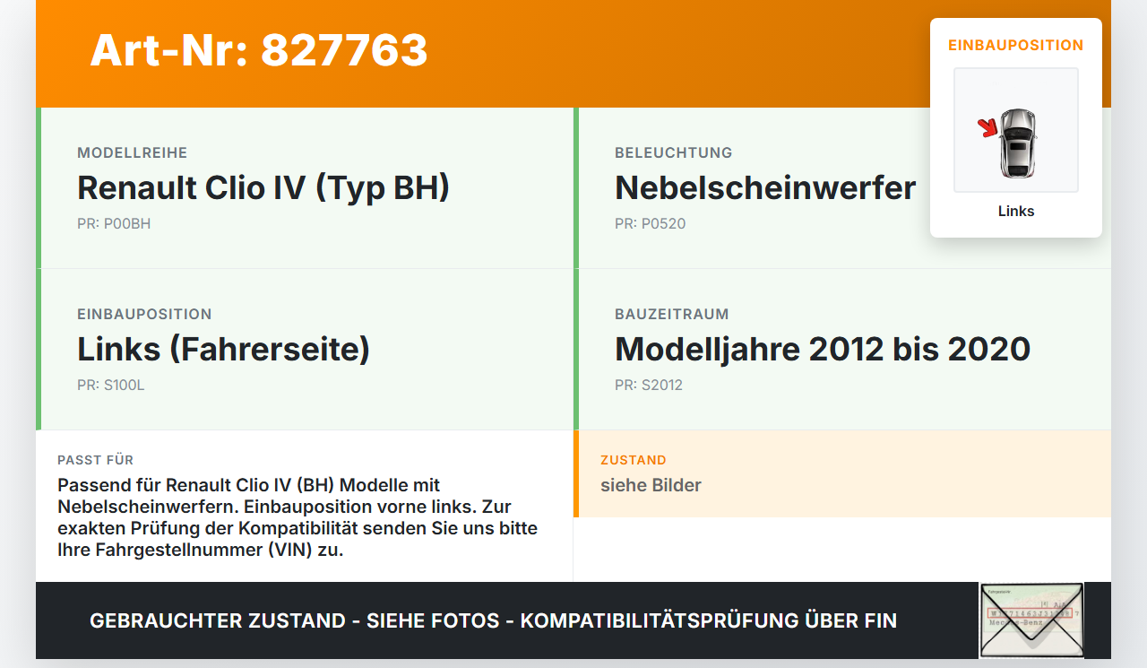 Renault Clio IV BH 12-20 Nebelscheinwerfer Links orig. Renault Clio IV BH 12-20 19.06.2012 gebraucht Vorschau 3