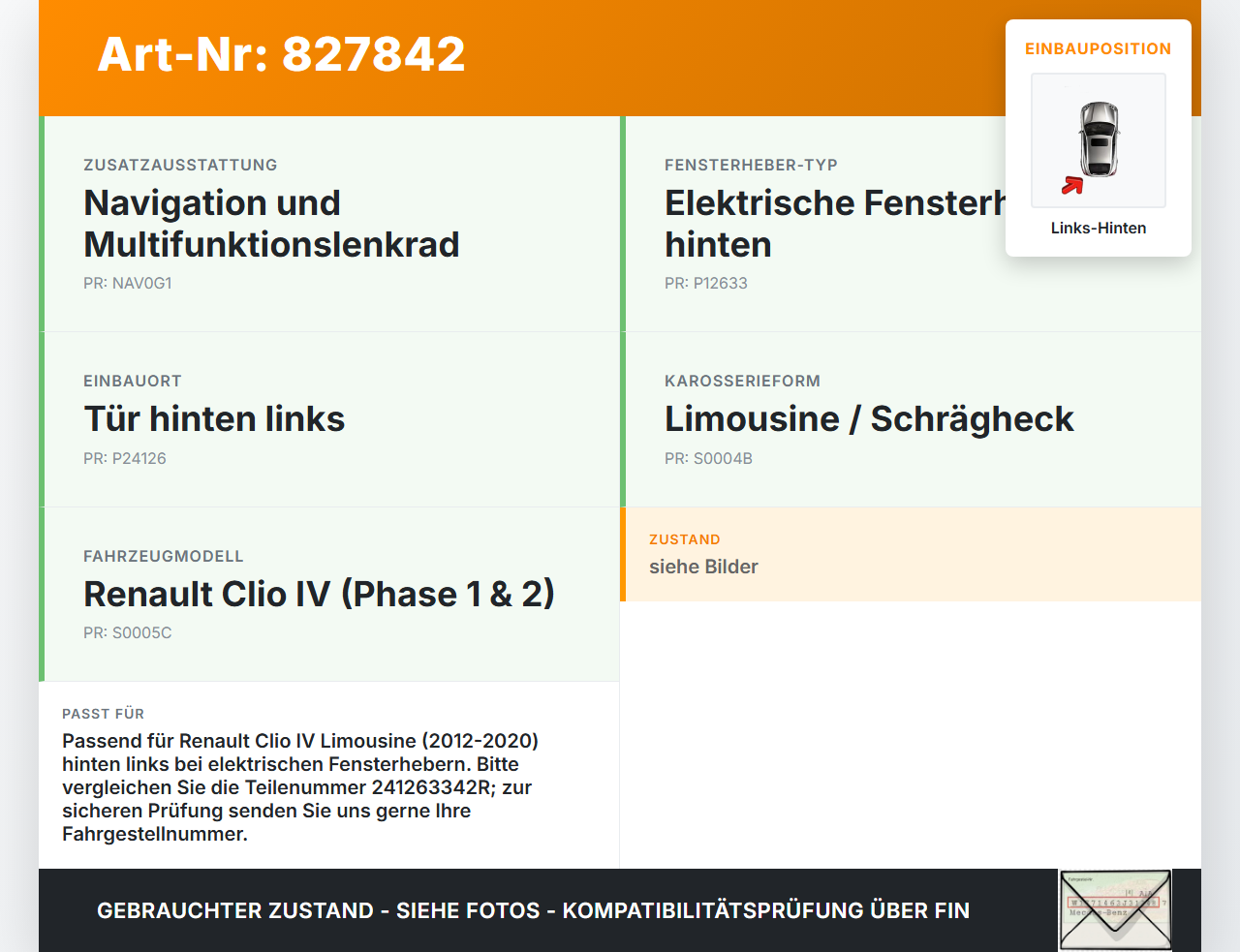 Renault Clio IV BH 12-20 Lim Kabelbaum für Tür und Fensterheber Links Hinten Renault Clio IV BH 12-20 19.06.2012... Vorschau 3