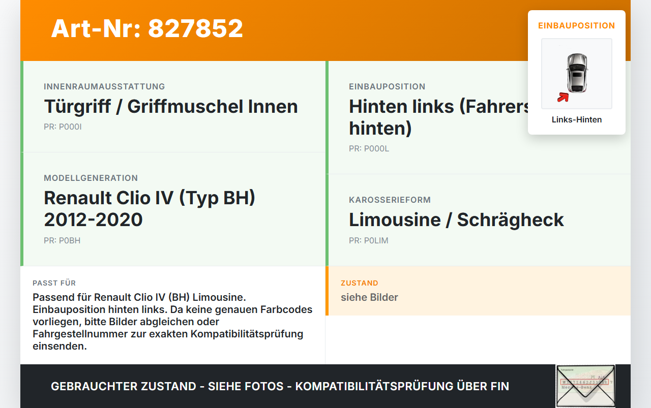 Renault Clio IV BH 12-20 Lim Türgriff Griffmuschel Griff Innen Links Hinten Renault Clio IV BH 12-20 19.06.2012... Vorschau 3