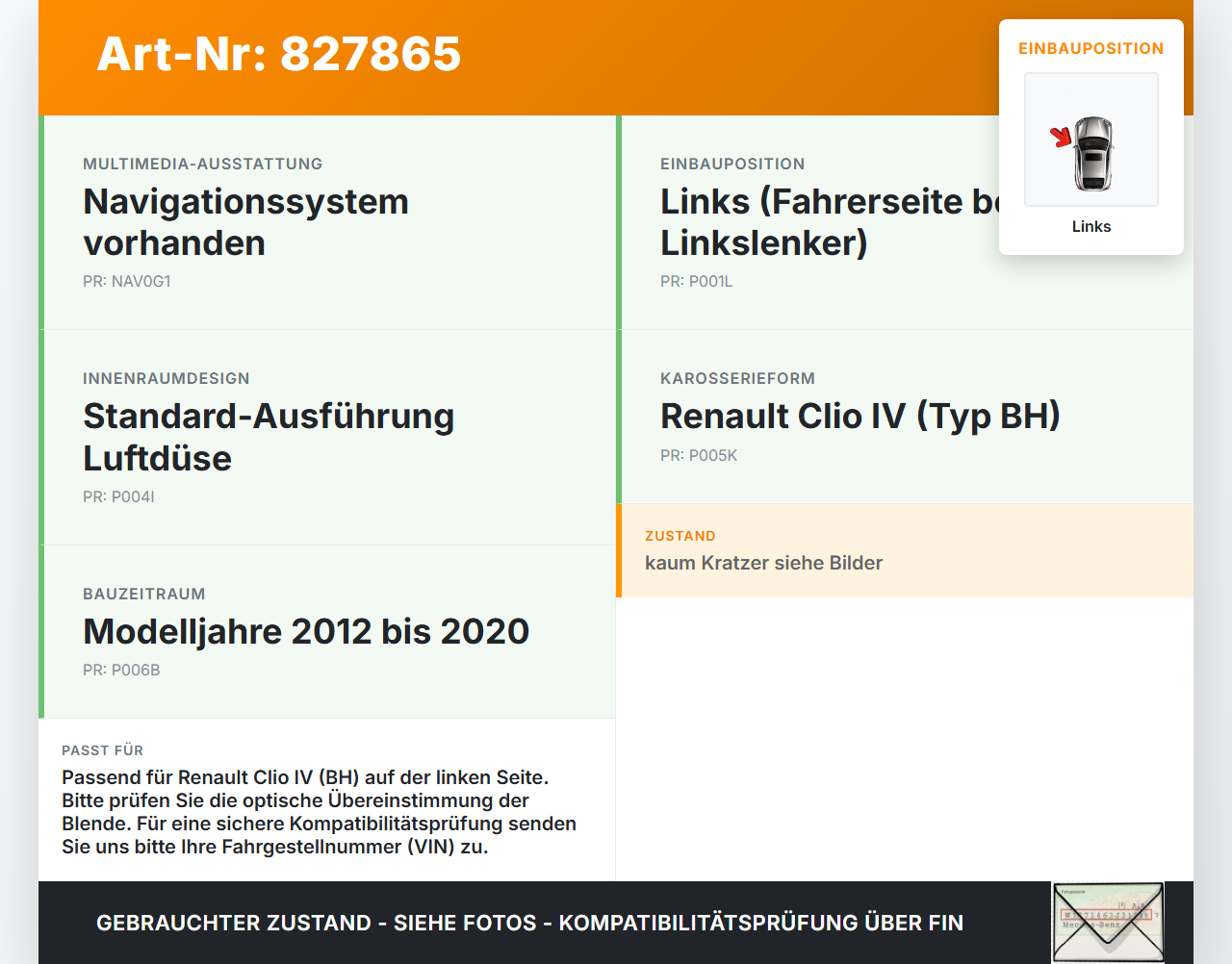 Renault Clio IV BH 12-20 Luftdusche Luftdüse Links Renault Clio IV BH 12-20 19.06.2012 gebraucht Vorschau 3