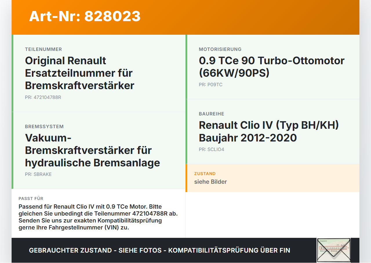 Renault Clio IV BH 12-20 TCe 90 0,9 66KW Bremskraftverstärker Renault Clio IV BH 12-20 19.06.2012 472104788R gebraucht Vorschau 3