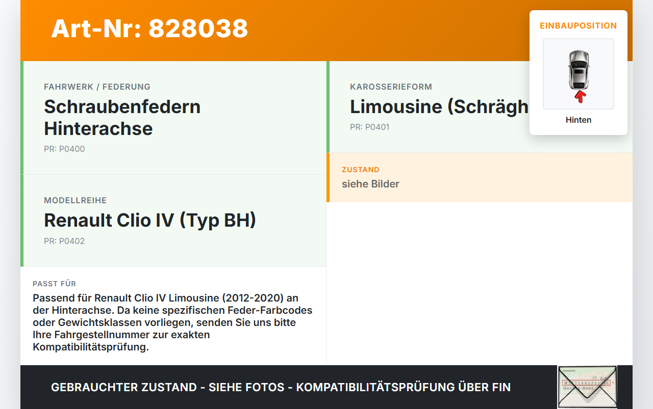 Renault Clio IV BH 12-20 Lim Beide Feder Federn Hinten Renault Clio IV BH 12-20 19.06.2012 gebraucht Vorschau 3