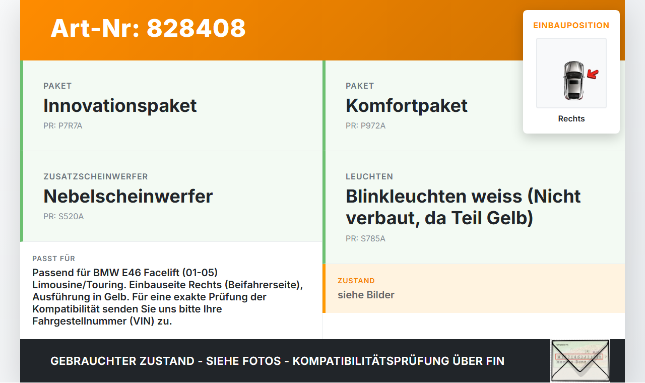 BMW E46 3er 318d 01-05 Blinker Blinkleuchte Rechts orig. Gelb BMW E46 3er 318d 01-05 23.10.2003 6910980 gebraucht Vorschau 3