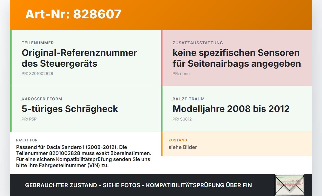 Dacia Sandero I 5P 08-12 Airbag Steuergerät Airbagsteuergerät Dacia Sandero I 5P 08-12 09.09.2009 28.4047-9600.3... Vorschau 3