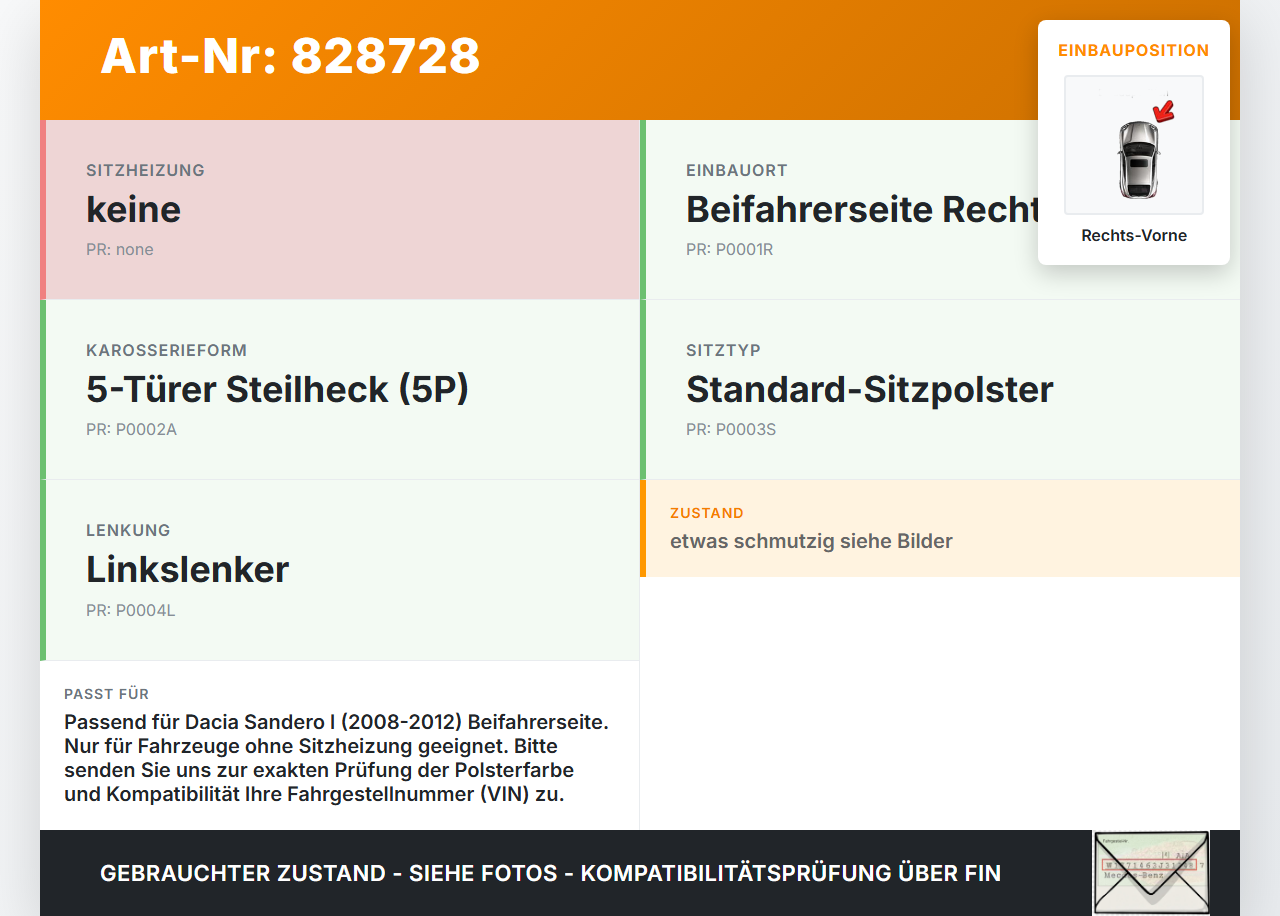 Dacia Sandero I 5P 08-12 5T Sitzbezug Sitzpolster für Beifahrersitz Rechts Vorne Dacia Sandero I 5P 08-12... Vorschau 3