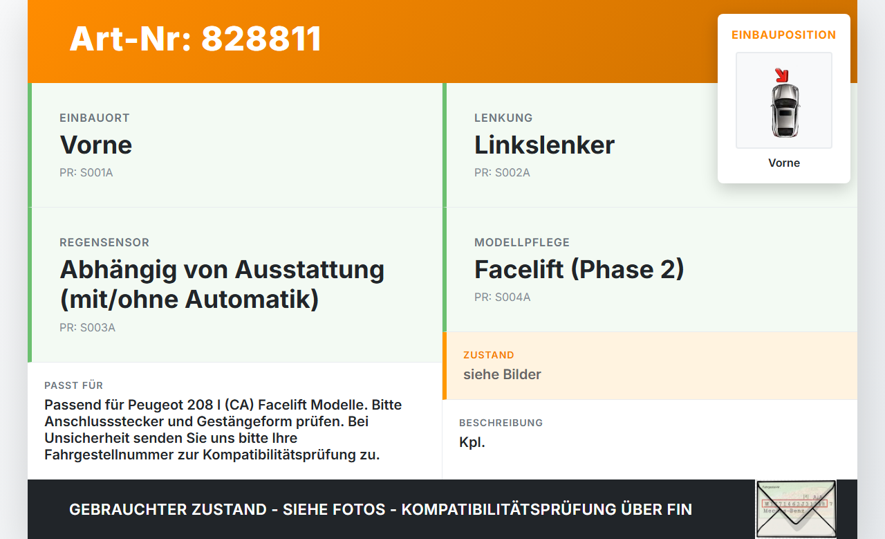 Peugeot 208 I CA 15-19 Wischermotor m. Wischergestänge Vorne Peugeot 208 I CA 15-19 26.10.2017 3397021910 20170830... Vorschau 3