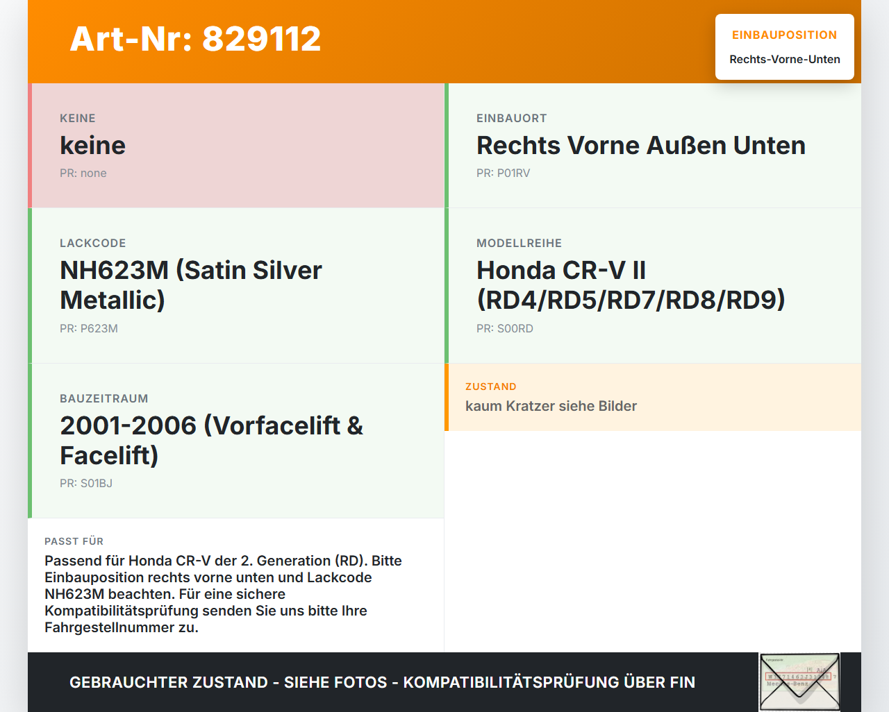 Honda CR-V II RD 01-06 Geländewagen Türleiste Rechts Vorne Aussen Unten NH623M Honda CR-V II RD 01-06 01.01.2004... Vorschau 3