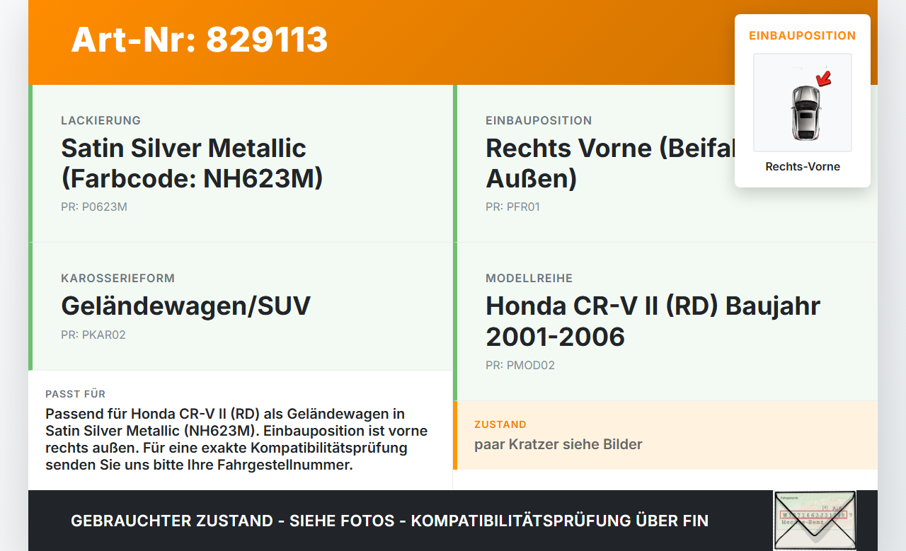 Honda CR-V II RD 01-06 Geländewagen Türleiste Rechts Vorne Aussen NH623M Honda CR-V II RD 01-06 01.01.2004 gebraucht Vorschau 3
