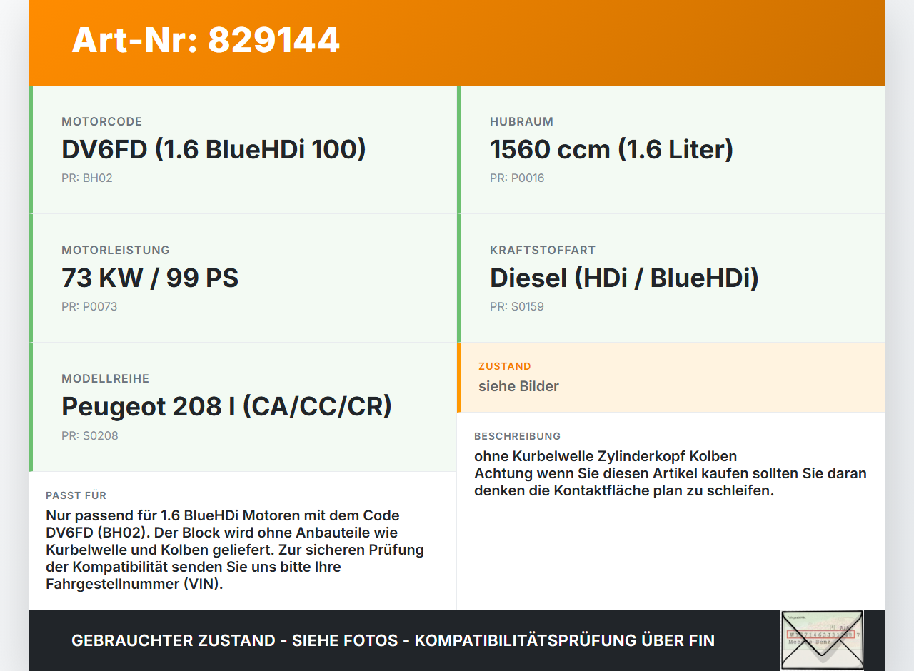 Peugeot 208 I CA 15-19 HDi 1,6 73KW BH02 DV6FD Motorblock für Motor Peugeot 208 I CA 15-19 26.10.2017 gebraucht Vorschau 3