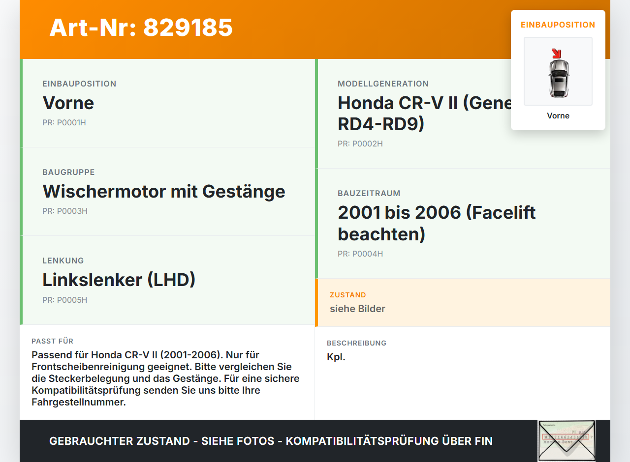 Honda CR-V II RD 01-06 Wischermotor m. Wischergestänge Vorne Honda CR-V II RD 01-06 01.01.2004 gebraucht Vorschau 3