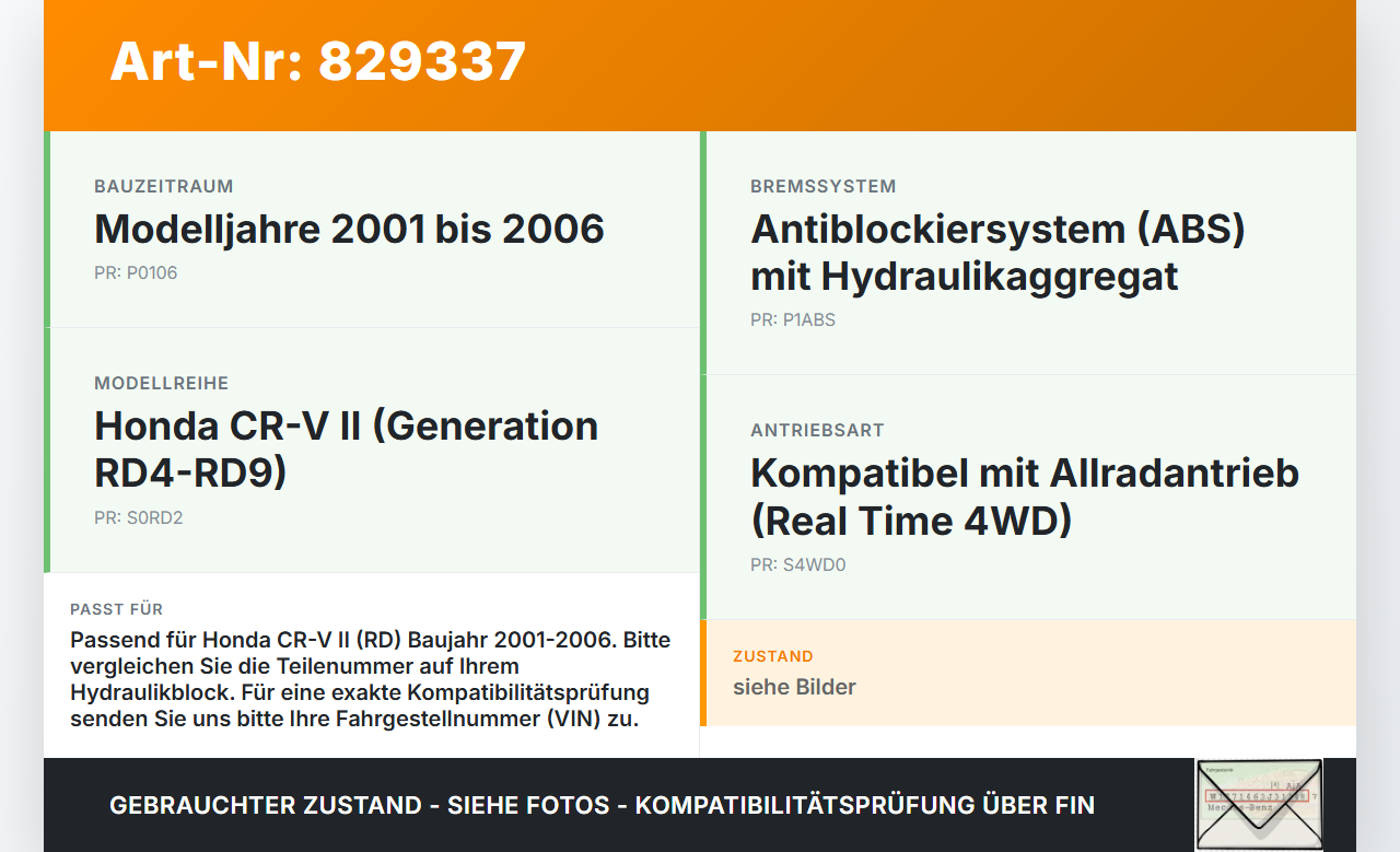 Honda CR-V II RD 01-06 ABS Steuergerät Aggregat Hydraulikblock Honda CR-V II RD 01-06 01.01.2004 57110-S9A-E010-M1... Vorschau 3