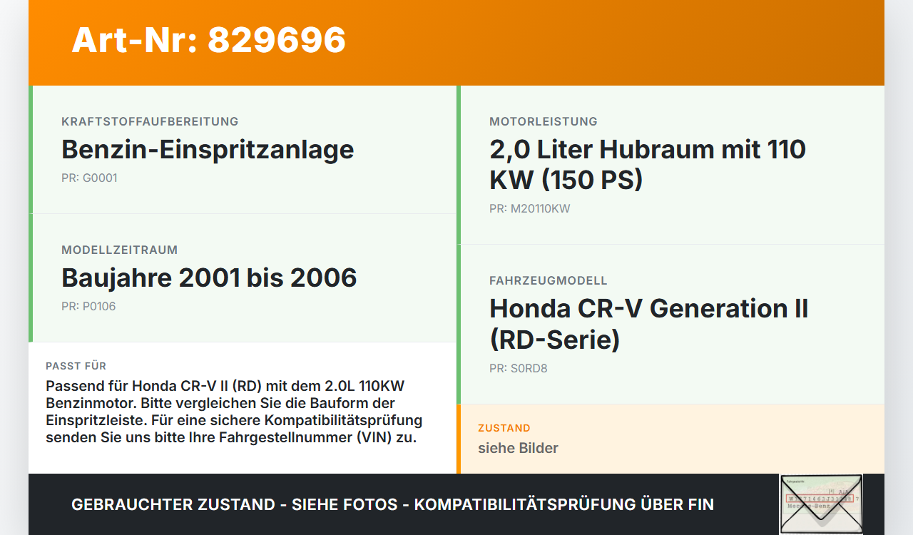 Honda CR-V II RD 01-06 2,0 110KW Einspritzleiste Düsenstock für Einspritzanlage Honda CR-V II RD 01-06 01.01.2004... Vorschau 3