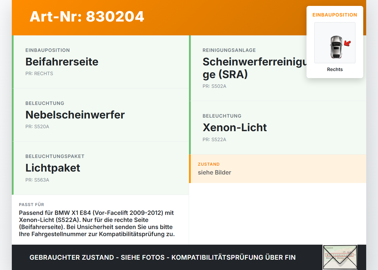 BMW X1 E84 X18D 09-12 2,0d 105KW Xenon Brenner Linse Rechts BMW X1 E84 X18D 09-12 17.05.2010 9285141294 gebraucht Vorschau 3