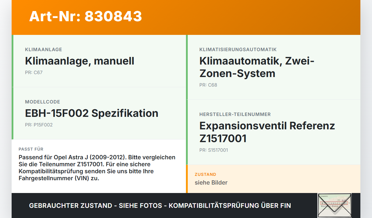 Opel Astra J 09-12 Expansionsventil für Klima Opel Astra J 09-12 15.12.2011 Z1517001 EBH-15F002 gebraucht Vorschau 3