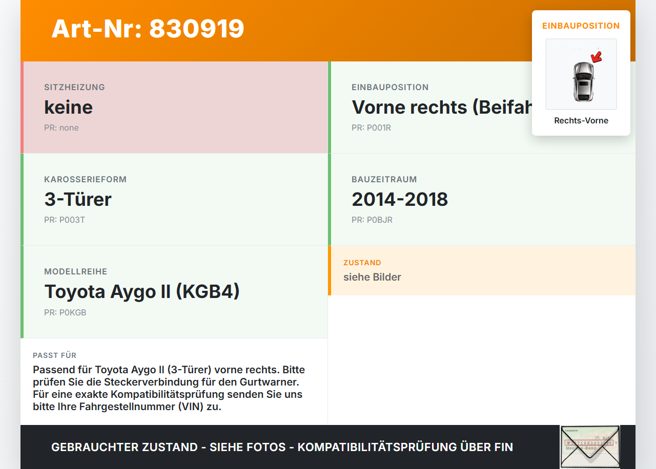 Toyota Aygo II KGB4 14-18 3T Gurtschloss Rechts Vorne Toyota Aygo II KGB4 14-18 14.12.2015 gebraucht Vorschau 3