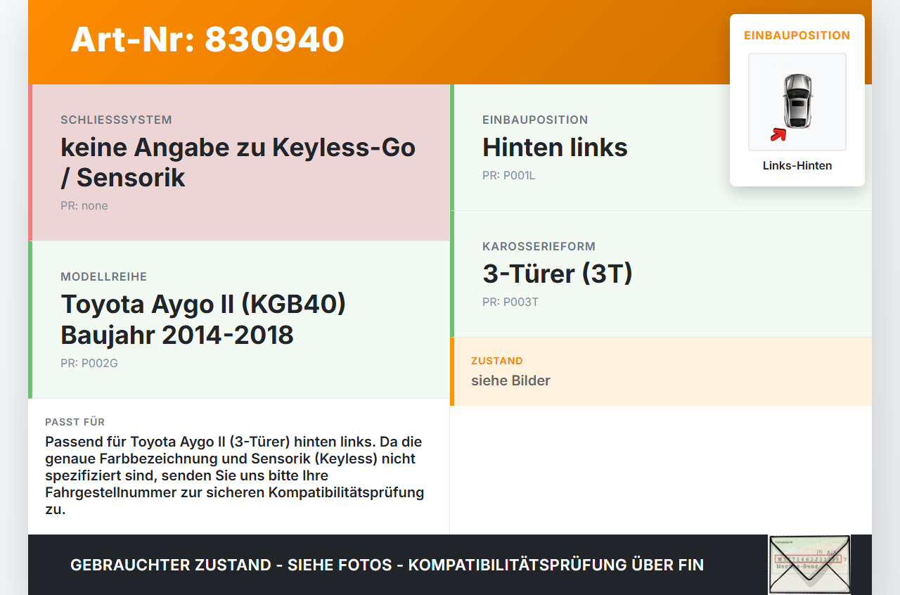 Toyota Aygo II KGB4 14-18 3T Türgriff Griff aussen Door Handle Links Hinten Toyota Aygo II KGB4 14-18 14.12.2015... Vorschau 3