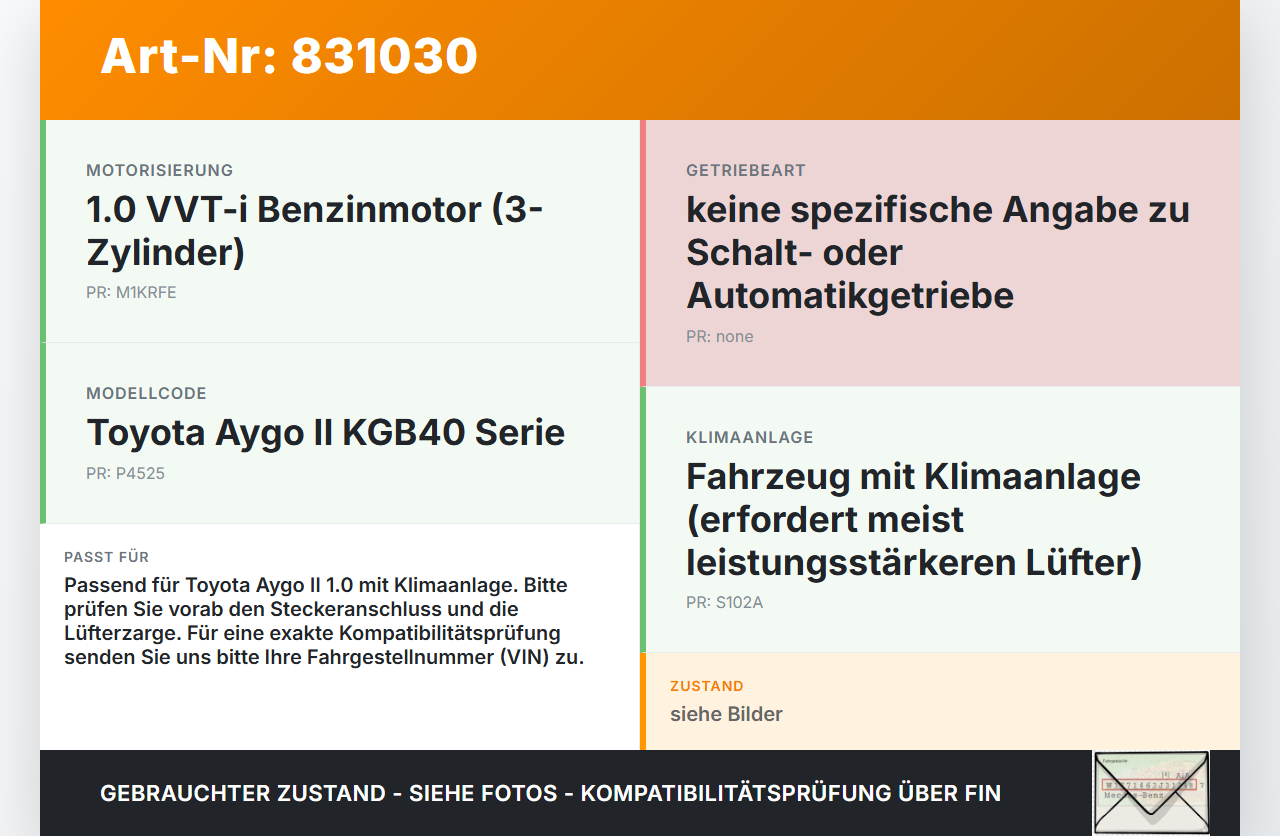 Toyota Aygo II KGB4 14-18 1,0 51KW Lüfter Ventilator f. Kühler Toyota Aygo II KGB4 14-18 14.12.2015 16360-0Q011-A... Vorschau 3