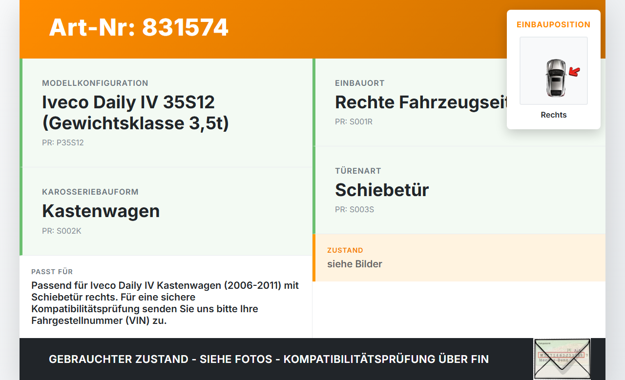 Iveco Daily IV 35S12 06-11 Kasten Führungsrolle für Schiebetür Rechts Iveco Daily IV 35S12 06-11 01.02.2008 gebraucht Vorschau 3