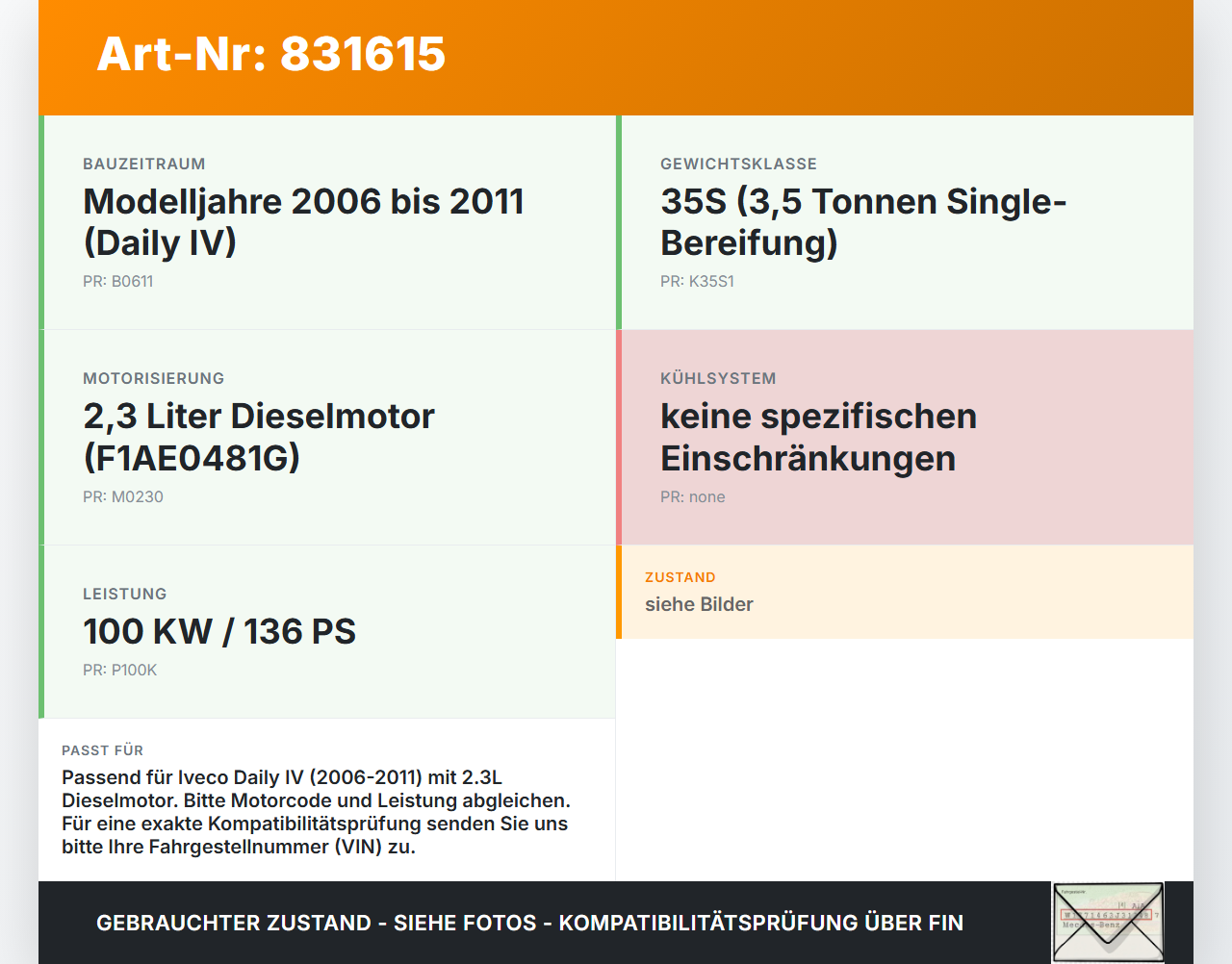 Iveco Daily IV 35S12 06-11 2,3d 100KW Träger Verkleidung für Lüfter Lüfterzarge Iveco Daily IV 35S12 06-11... Vorschau 3