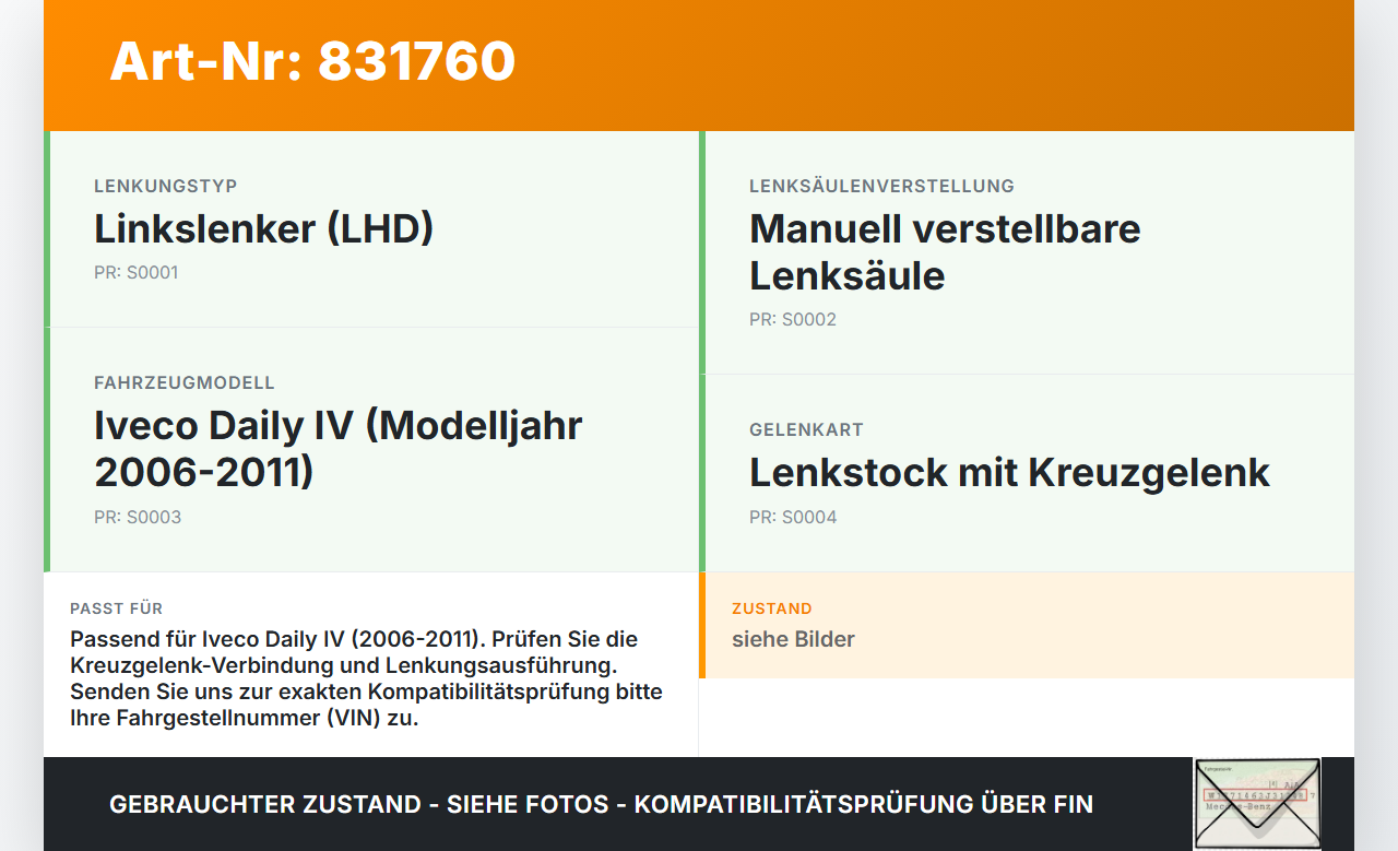 Iveco Daily IV 35S12 06-11 Lenksäule mit Kreuzgelenk Iveco Daily IV 35S12 06-11 01.02.2008 gebraucht Vorschau 3