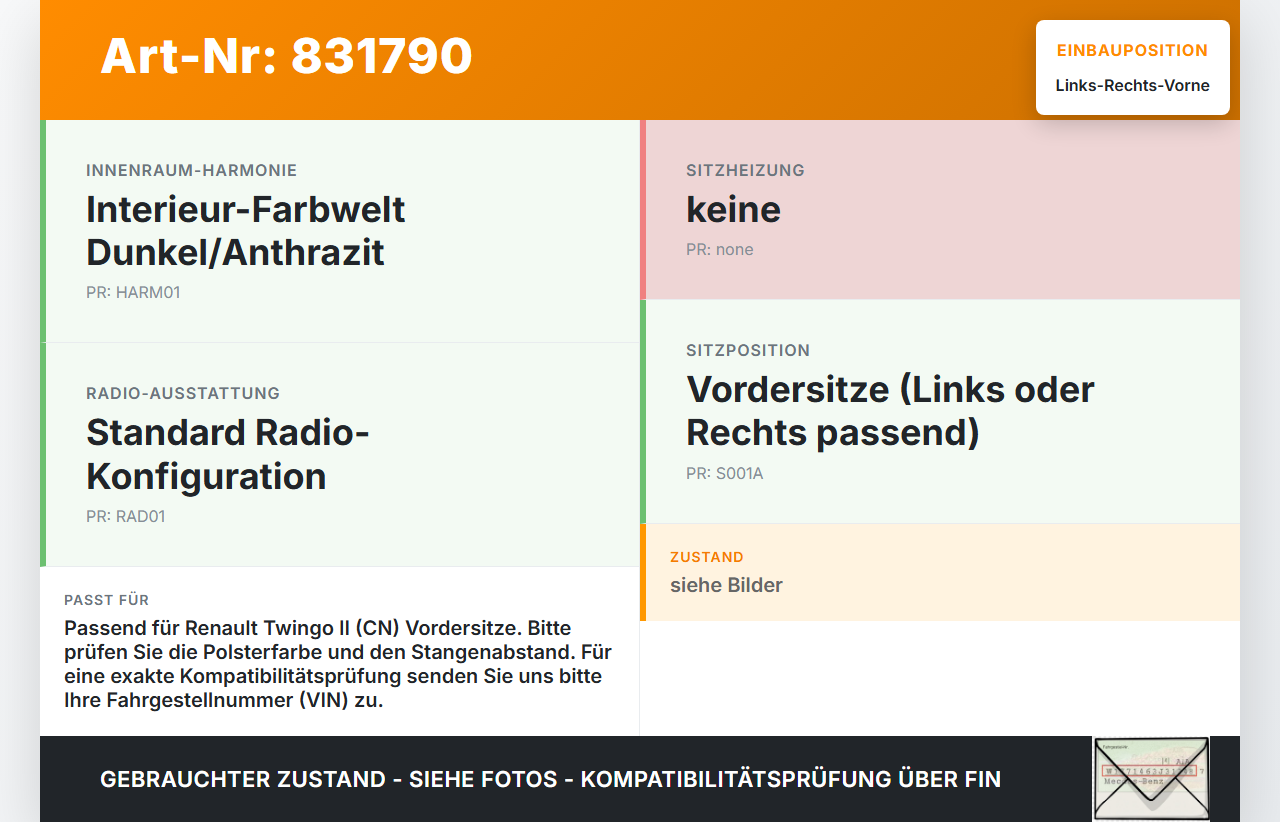 TWINGO II CN 07-12 Kopfstütze für Fahrer Sitz Rechts oder Links Vorne TWINGO II CN 07-12 11.09.2008 gebraucht Vorschau 3