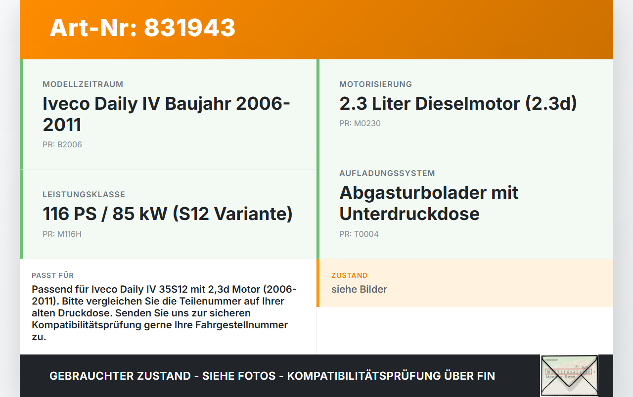 Iveco Daily IV 35S12 06-11 2,3d 100KW Druckdose für Turbolader Turbo Abgasturbolader Iveco Daily IV 35S12 06-11... Vorschau 3