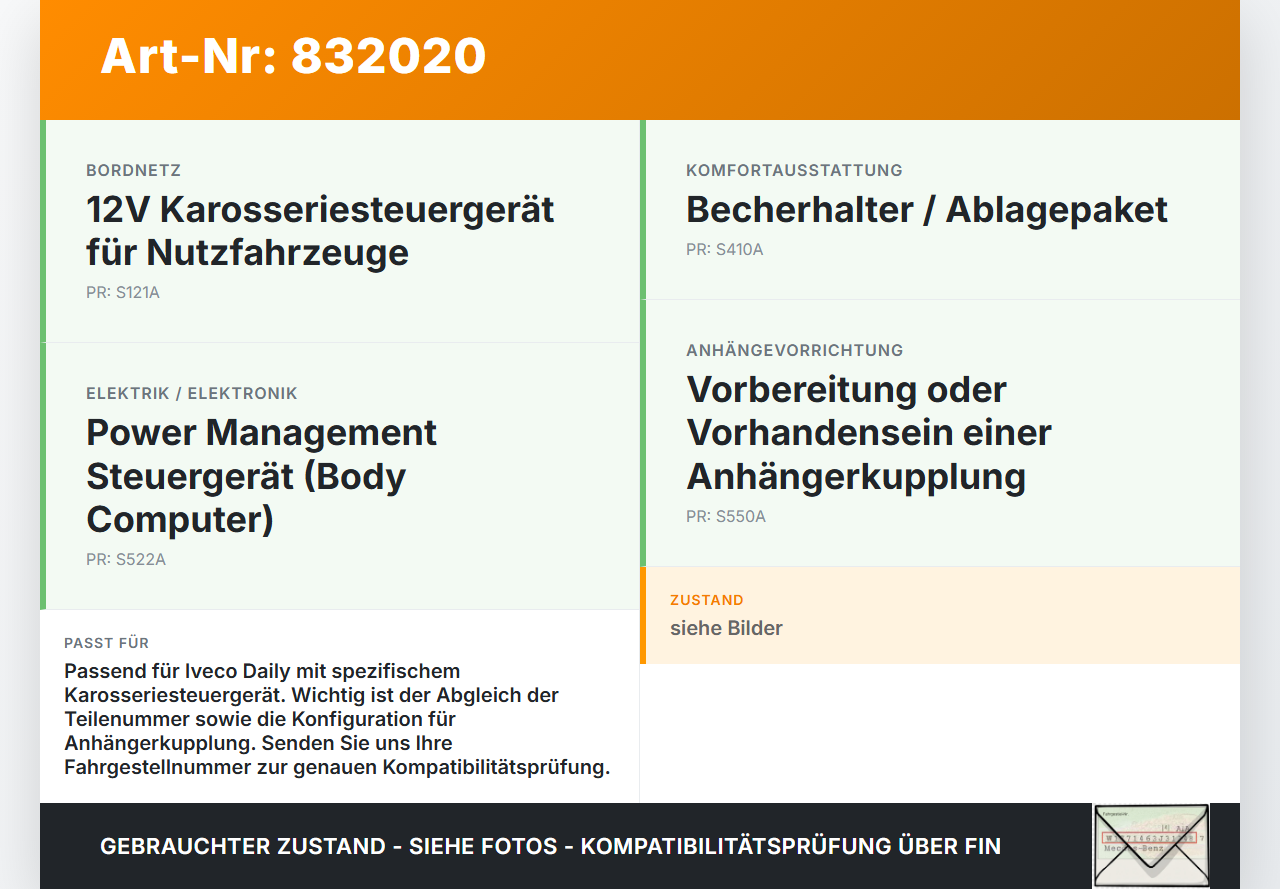 Iveco Daily IV 35S12 06-11 Steuergerät ECU Modul SG Power Management Karosseriesteuergerät Iveco Daily IV 35S12... Vorschau 3