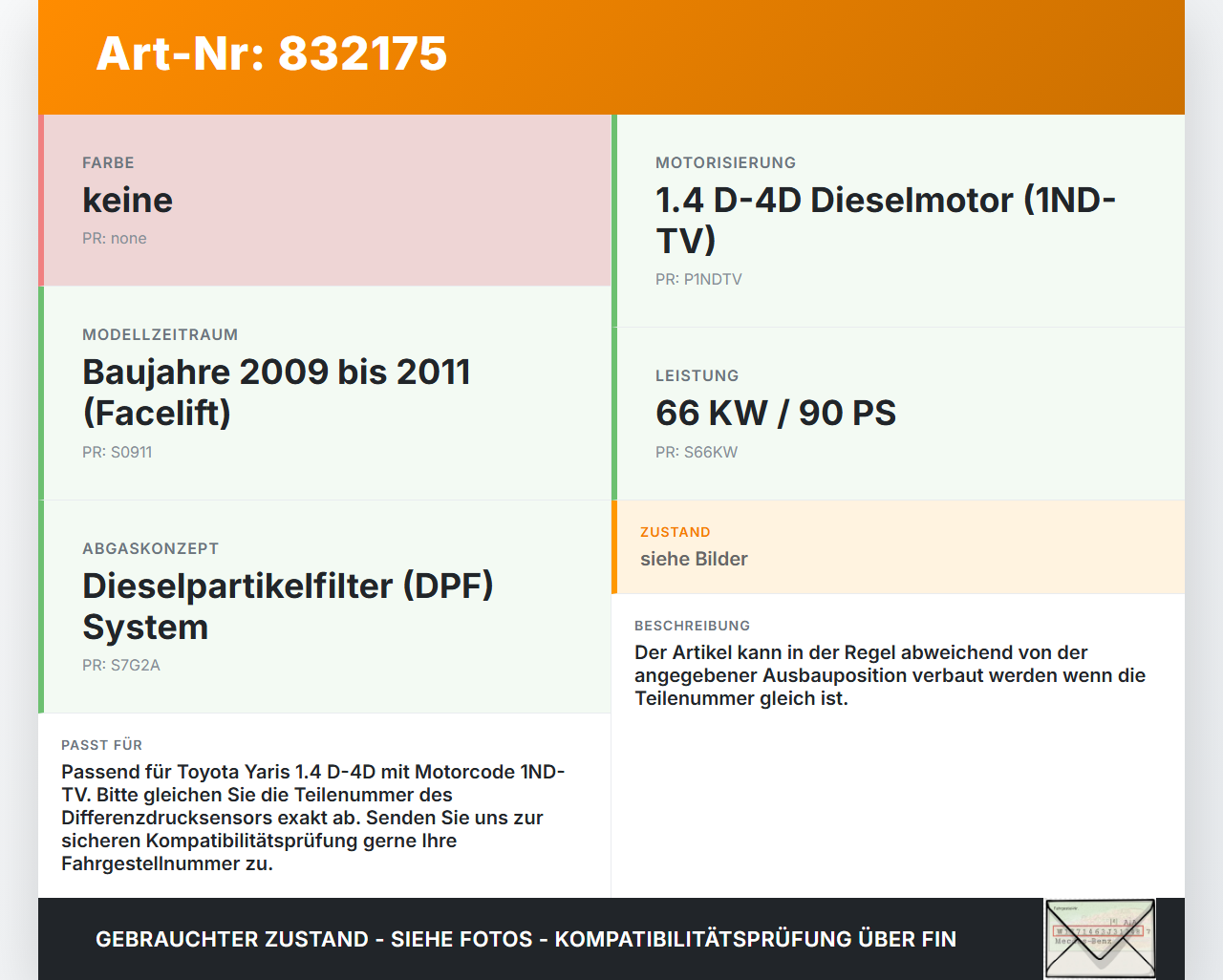 Toyota Yaris 09-11 D-4D 1,4 66KW 1NDTV Differenzdrucksensor Toyota Yaris 09-11 01.10.2010 gebraucht Vorschau 3
